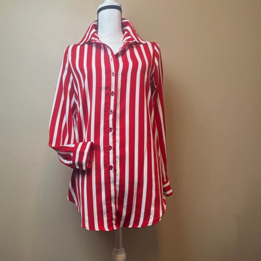 DROIMP Chic Red & White Striped Long Blouse - Size 4/Small